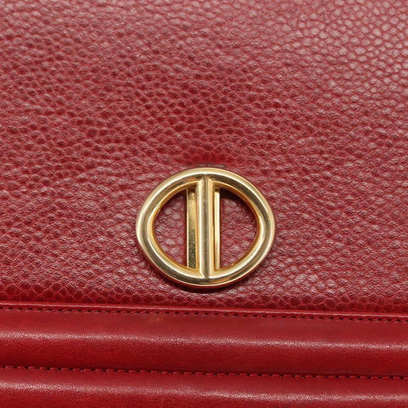 Christian Dior Shoulder Bag Leather Red Gold Auth BA6579
