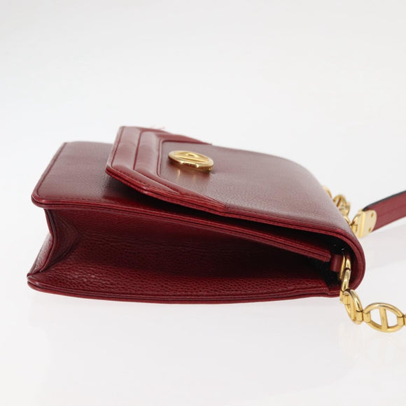 Christian Dior Shoulder Bag Leather Red Gold Auth BA6579