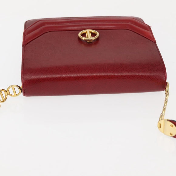 Christian Dior Shoulder Bag Leather Red Gold Auth BA6579