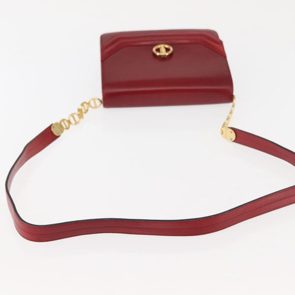 Christian Dior Shoulder Bag Leather Red Gold Auth BA6579