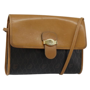 Christian Dior Honeycomb Canvas Shoulder Bag PVC Black Gold Auth BA6582