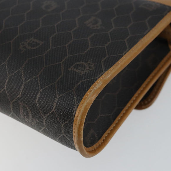 Christian Dior Honeycomb Canvas Shoulder Bag PVC Black Gold Auth BA6582