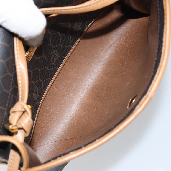 Christian Dior Honeycomb Canvas Shoulder Bag PVC Black Gold Auth BA6582