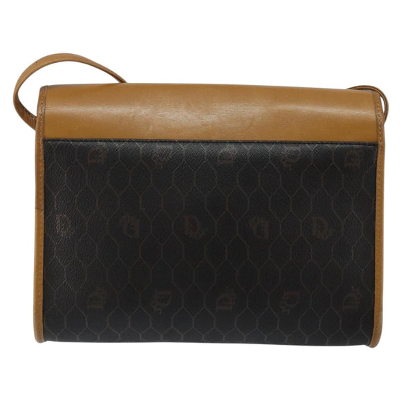 Christian Dior Honeycomb Canvas Shoulder Bag PVC Black Gold Auth BA6582