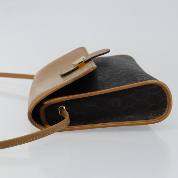 Christian Dior Honeycomb Canvas Shoulder Bag PVC Black Gold Auth BA6582