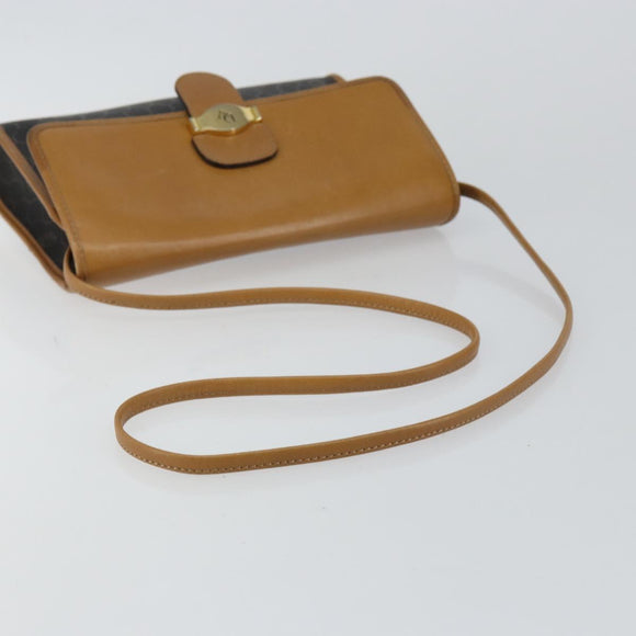 Christian Dior Honeycomb Canvas Shoulder Bag PVC Black Gold Auth BA6582