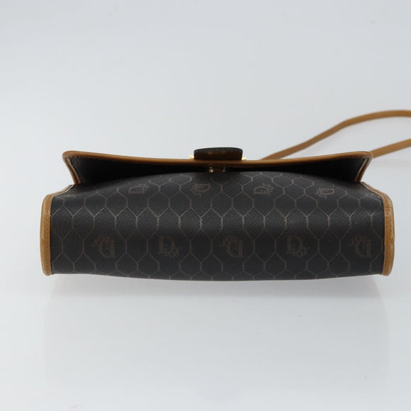 Christian Dior Honeycomb Canvas Shoulder Bag PVC Black Gold Auth BA6582