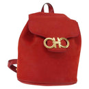 Salvatore Ferragamo Backpack Suede Red Gold Auth BA6583-1