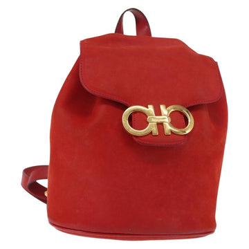 Salvatore Ferragamo Backpack Suede Red Gold Auth BA6583