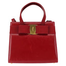 Salvatore Ferragamo Vala Hand Bag Leather 2way Red Gold Auth BA6584-13