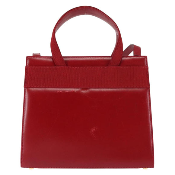 Salvatore Ferragamo Vala Hand Bag Leather 2way Red Gold Auth BA6584
