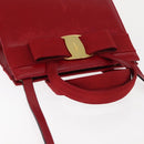 Salvatore Ferragamo Vala Hand Bag Leather 2way Red Gold Auth BA6584-7