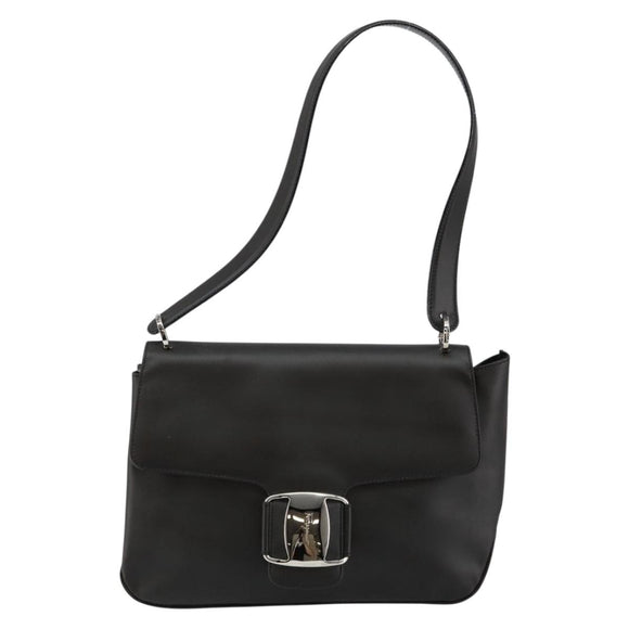 Salvatore Ferragamo Vala Shoulder Bag Leather Black Silver Auth BA6586