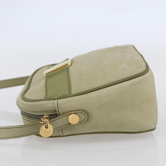 Salvatore Ferragamo Shoulder Bag Suede Green Gold Auth BA6587