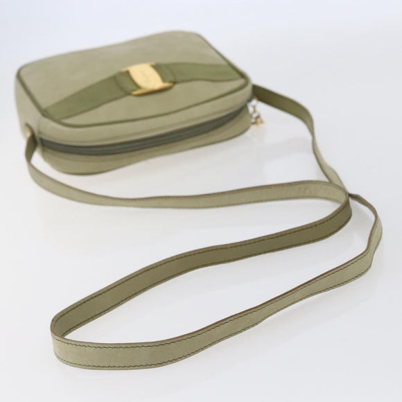 Salvatore Ferragamo Shoulder Bag Suede Green Gold Auth BA6587
