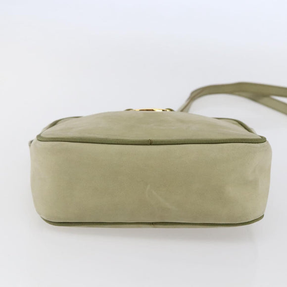 Salvatore Ferragamo Shoulder Bag Suede Green Gold Auth BA6587