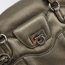 Salvatore Ferragamo Gancini Tote Bag Leather Gold Silver Auth BA6588-17