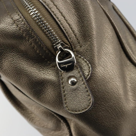 Salvatore Ferragamo Gancini Tote Bag Leather Gold Silver Auth BA6588