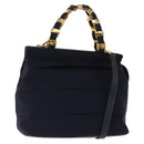 Salvatore Ferragamo Vala Hand Bag Canvas 2way Navy Gold Auth BA6589-1