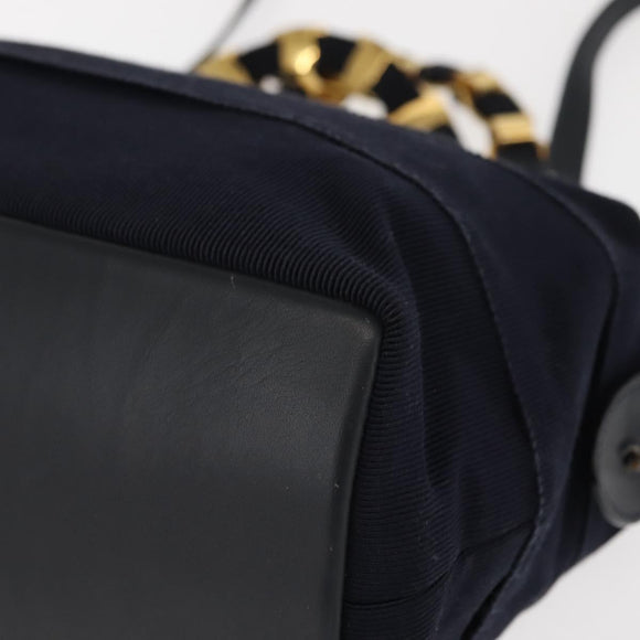 Salvatore Ferragamo Vala Hand Bag Canvas 2way Navy Gold Auth BA6589