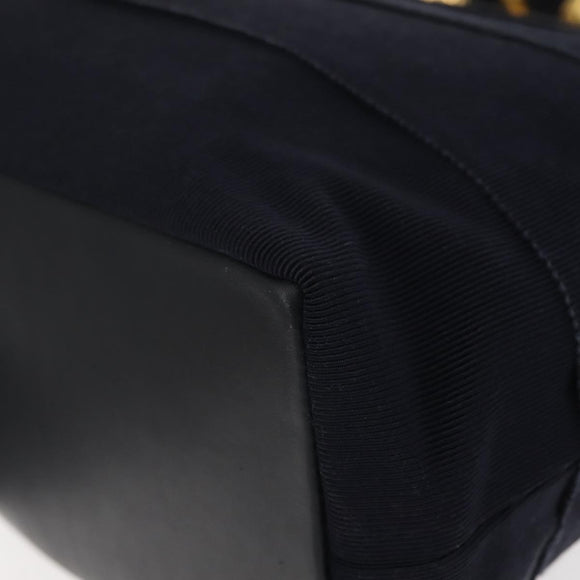 Salvatore Ferragamo Vala Hand Bag Canvas 2way Navy Gold Auth BA6589
