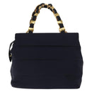 Salvatore Ferragamo Vala Hand Bag Canvas 2way Navy Gold Auth BA6589-2