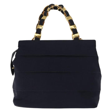 Salvatore Ferragamo Vala Hand Bag Canvas 2way Navy Gold Auth BA6589 - 0