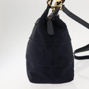 Salvatore Ferragamo Vala Hand Bag Canvas 2way Navy Gold Auth BA6589-4