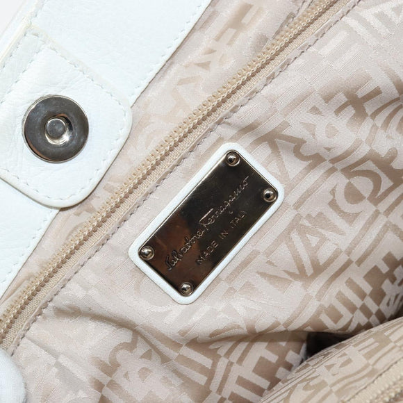 Salvatore Ferragamo Vala Tote Bag Leather White Gold Auth BA6591