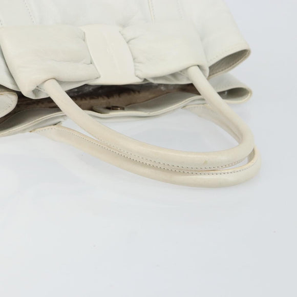 Salvatore Ferragamo Vala Tote Bag Leather White Gold Auth BA6591