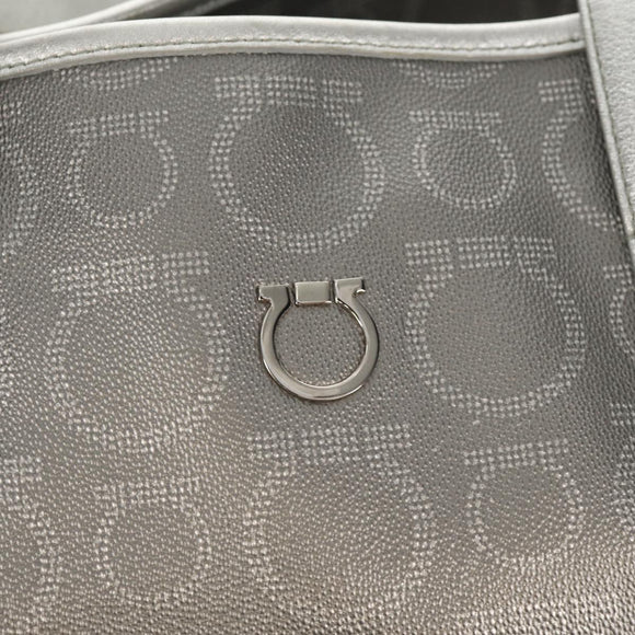 Salvatore Ferragamo Gancini Tote Bag Leather Silver Auth BA6592