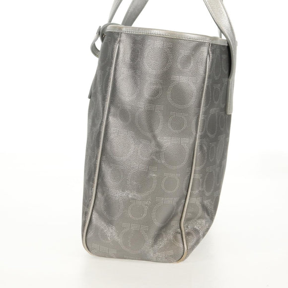 Salvatore Ferragamo Gancini Tote Bag Leather Silver Auth BA6592