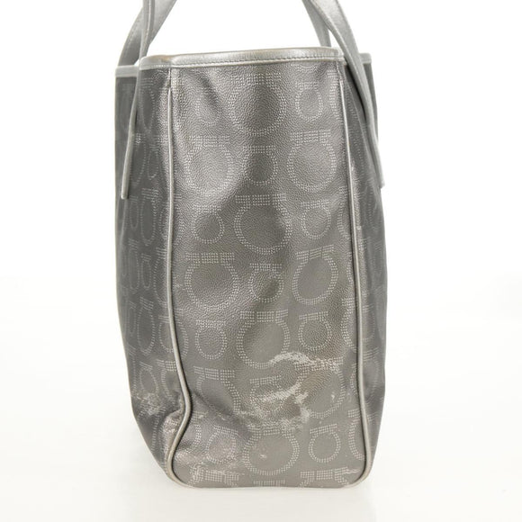 Salvatore Ferragamo Gancini Tote Bag Leather Silver Auth BA6592