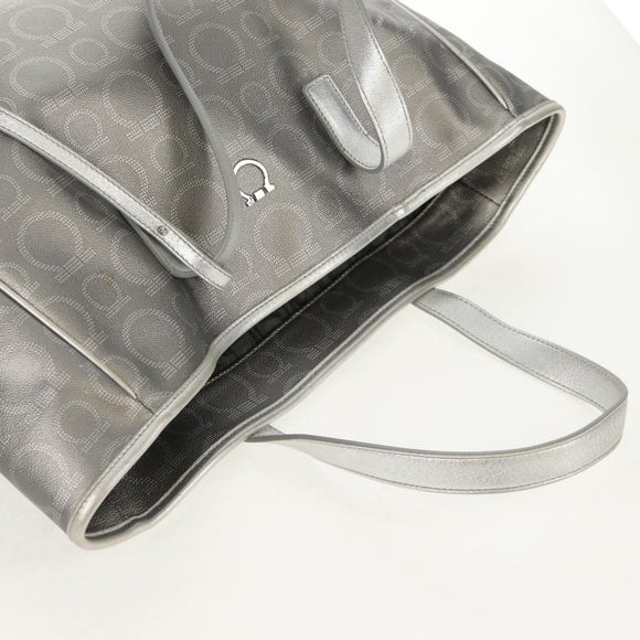Salvatore Ferragamo Gancini Tote Bag Leather Silver Auth BA6592