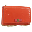Salvatore Ferragamo Chain Vala Shoulder Bag Enamel Orange Gold Auth BA6593-1