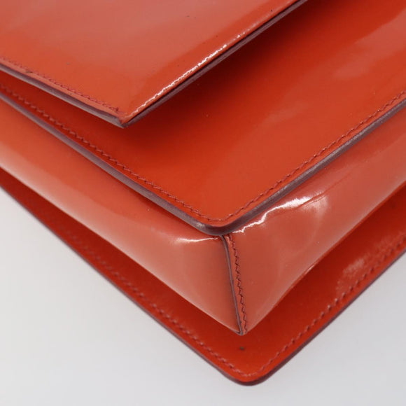 Salvatore Ferragamo Chain Vala Shoulder Bag Enamel Orange Gold Auth BA6593