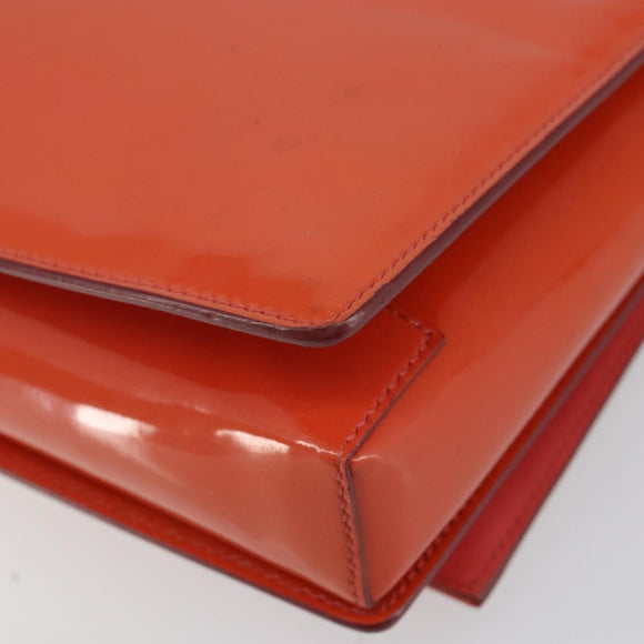 Salvatore Ferragamo Chain Vala Shoulder Bag Enamel Orange Gold Auth BA6593