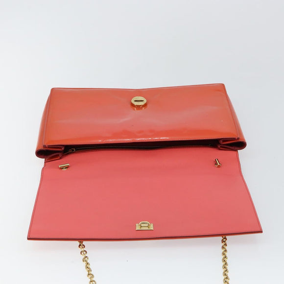 Salvatore Ferragamo Chain Vala Shoulder Bag Enamel Orange Gold Auth BA6593