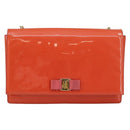 Salvatore Ferragamo Chain Vala Shoulder Bag Enamel Orange Gold Auth BA6593-13