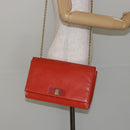 Salvatore Ferragamo Chain Vala Shoulder Bag Enamel Orange Gold Auth BA6593-22