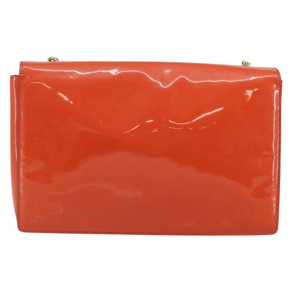 Salvatore Ferragamo Chain Vala Shoulder Bag Enamel Orange Gold Auth BA6593