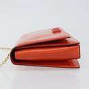 Salvatore Ferragamo Chain Vala Shoulder Bag Enamel Orange Gold Auth BA6593-4