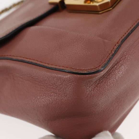 Chloe Chain Elsie Shoulder Bag Leather Pink Gold Auth BA6595