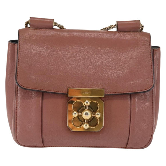 Chloe Chain Elsie Shoulder Bag Leather Pink Gold Auth BA6595