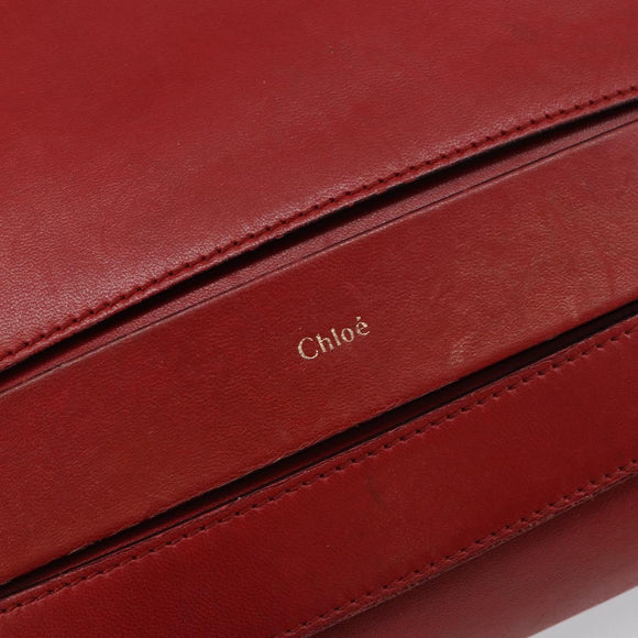 Chloe Chain Ray Shoulder Bag Leather Red Gold Auth BA6596