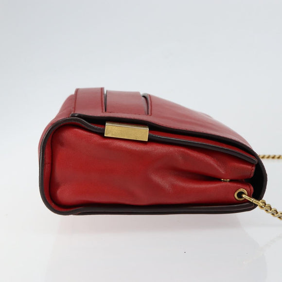Chloe Chain Ray Shoulder Bag Leather Red Gold Auth BA6596