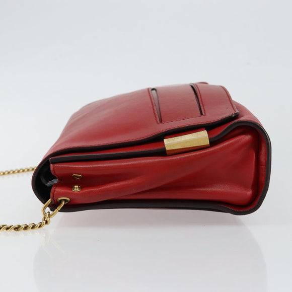 Chloe Chain Ray Shoulder Bag Leather Red Gold Auth BA6596