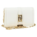 VERSACE Chain Shoulder Bag Leather White Gold Auth BA6599-1