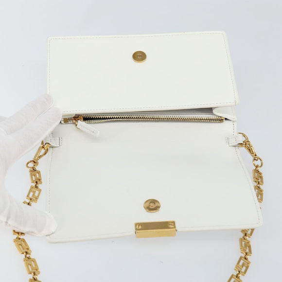 VERSACE Chain Shoulder Bag Leather White Gold Auth BA6599