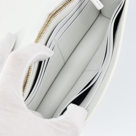 VERSACE Chain Shoulder Bag Leather White Gold Auth BA6599